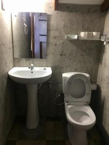 a bathroom with a white toilet and a sink at The paulwood home cabin in Nuwara Eliya