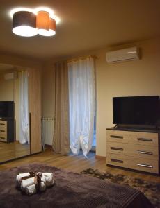 a bedroom with a bed and a flat screen tv at Casa Vacanze Oikia-Girasole in Naples