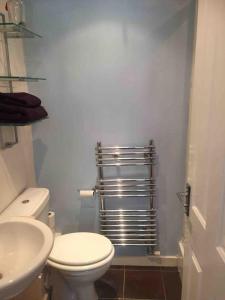 a bathroom with a white toilet and a sink at Close to Jurassic Coast 3 Bed modern house in Wool