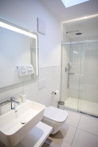 y baño con aseo, lavabo y ducha. en Hotel Bellavista Locarno en Locarno