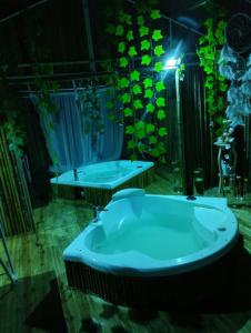 een grote badkamer met een bad en een wastafel bij Cabañas Villa Isabel in Cajicá