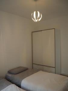 a bedroom with two beds and a large mirror at Le Cocon in Millau
