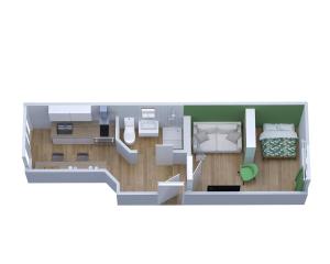 Grundriss eines Zimmers mit einem Schlafzimmer in der Unterkunft Le Havre - Quartier des Docks au Calme - 4 Appartements Entièrement Rénovés - NOUVEAU in Le Havre
