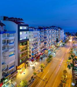 an overhead view of a city street at night at River Elite Hotel Spa in Antalya