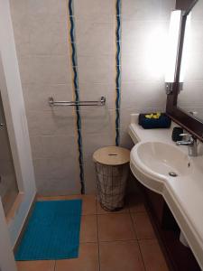 La salle de bains est pourvue d'un lavabo, de toilettes et d'une douche. dans l'établissement Ti Coco Luce résidence Pierre&Vacances, à Sainte-Luce