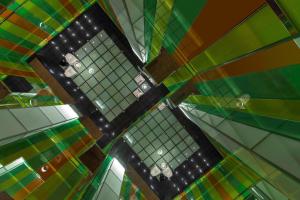 an overhead view of a ceiling with colorful tiles at Le Meridien Panama in Panama City