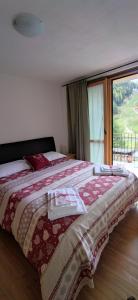 a bedroom with a large bed with a large window at Appartamenti Flora Alpina in Temù