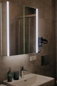 Ķesterciems的住宿－Albatross Club House 9，一间带水槽和镜子的浴室