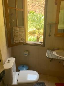 a bathroom with a toilet and a sink and a window at Wahnon Guesthouse in Paul
