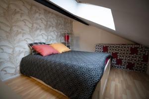ein Schlafzimmer mit einem Bett mit zwei Kissen darauf in der Unterkunft Cosy and calm apartment in the center of nancy in Nancy