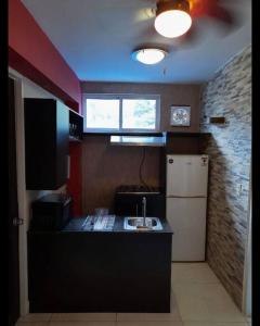 a kitchen with a sink and a white refrigerator at R.3-3 Lindo estudio, 2 habitaciones en el ciudad de Panamá. in Panama City
