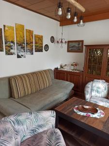 sala de estar con sofá y mesa en Ferienwohnung mit Terrassen für 1-4 Personen, en Altena