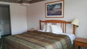 ein Hotelzimmer mit einem Bett und einem Bild an der Wand in der Unterkunft Budget Inn Sterling in Sterling