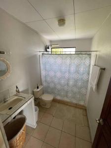 a bathroom with a sink and a toilet and a shower at Casa Buda Liberia Cerca del Aeropuerto in Liberia
