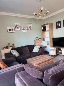 un soggiorno con divano e TV di Mika Homes a Istanbul