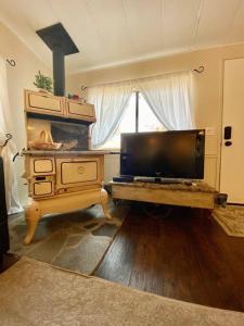 a living room with a fireplace and a flat screen tv at B-B Ranch Cottage~Heart of Gold Country~*HOT TUB* in Pilot Hill +64 photos