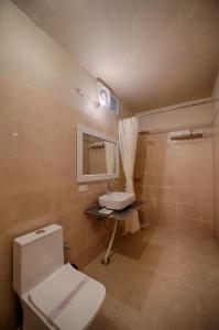 La salle de bains est pourvue de toilettes et d'un lavabo. dans l'établissement Tiger Machan, à Sawai Madhopur