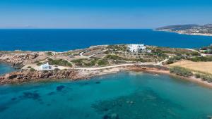 an aerial view of an island in the ocean at Martineli Residence - A Beachfront Estate in Drios