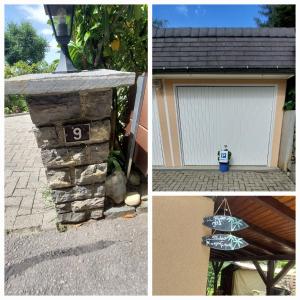 a collage of pictures of a garage and a building at Joli studio meublé POUR NON FUMEURS avec terrasse et vue in Belmont-sur-Lausanne