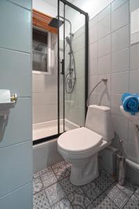 a bathroom with a toilet and a shower at Czar Prowansji - Comfy & Quiet near Rynek&Train Station in Krakow