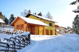 a house with a fence covered in snow at Ferienhaus Seetaler Alpen in Obdach