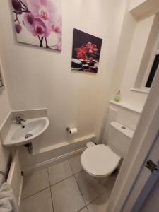 a small bathroom with a toilet and a sink at Polkerris Way 1 in Fleet