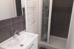 een badkamer met een wastafel en een douche bij Appartement de l'EST N°2 in Montluçon