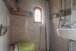 a bathroom with a sink and a shower at Rudnica Hill Lodge - Happy Rentals in Podčetrtek