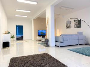 TV a/nebo společenská místnost v ubytování Stadtsuite mit Sauna in Wiener Neustadt 135 m2