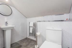 a bathroom with a toilet and a sink and a mirror at Berelands House - Donnini Apartments in Prestwick