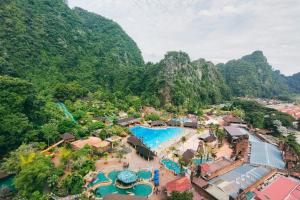 an aerial view of a resort with mountains at Sunway Onsen Suites - Theme Park Tambun Ipoh by Ryokan Management in Tambun