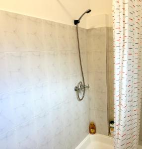 La salle de bains est pourvue d'une douche et d'un mur carrelé blanc. dans l'établissement Holidays Madeira, à São Vicente 8 autres photos