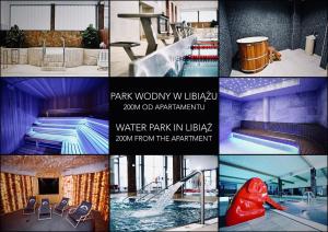 a collage of photos of a water park in lille at Słoneczny Apartament Libiąż in Libiąż