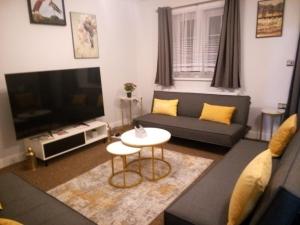a living room with a couch and a tv at Modern Spacious 4 Bed House-with Private Parking in Birmingham 