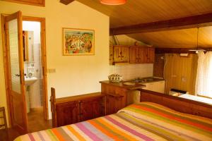 a kitchen with a bed and a sink in a room at Chalet with pool and view on the olive groove in Coreglia Antelminelli
