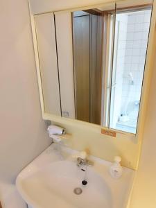 a bathroom with a sink and a mirror at R House 川越 in Kawagoe