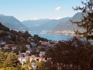 a town on a hill with a lake and mountains at Casa Ling in Como