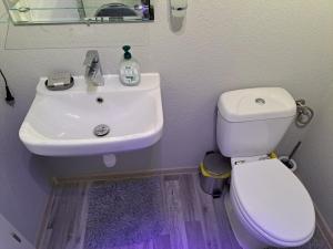 a bathroom with a white toilet and a sink at Wohnung in Elz in Elz