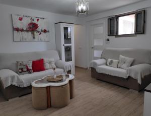 Apartamento El Almencino في تولوكس: غرفة معيشة مع كنبتين وطاولة