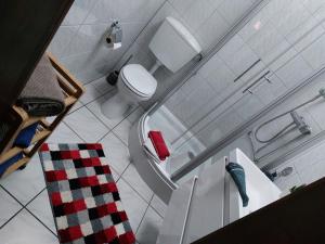 een eigen badkamer met een toilet bij Ferienwohnung Villa del Viola Leonardo Apartment in Heinsberg
