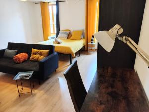 a living room with a couch and a bed at Appartement centre Ville Carmaux in Carmaux