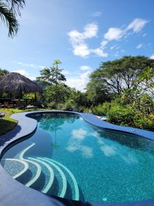 uma piscina com um caminho à sua volta em Villa Martina Palmgarden em Sámara