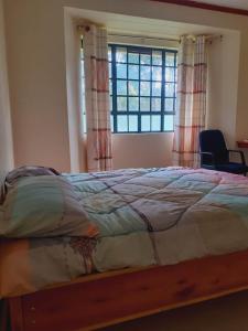 Schlafzimmer mit einem großen Bett und einem Fenster in der Unterkunft Accommodation in Vihiga Bnb in Koiparak