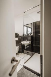 La salle de bains est pourvue d'un lavabo et d'un miroir. dans l'établissement Boutique Hotel Cologne, à Cologne