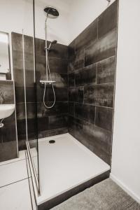 La salle de bains est pourvue d'une douche et d'un lavabo. dans l'établissement Boutique Hotel Cologne, à Cologne