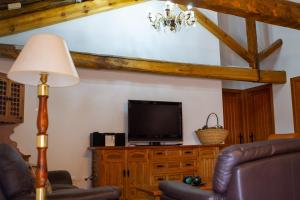 a living room with a television on a wooden cabinet at Damajuana in Villoslada