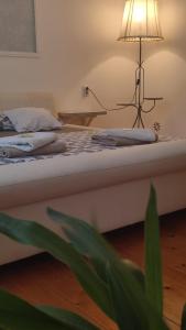 Apartman Centar في كروشيفاتس: غرفة نوم عليها سرير ومصباح