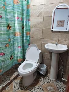 a bathroom with a toilet and a sink at Hostal Santa Marta in La Unión