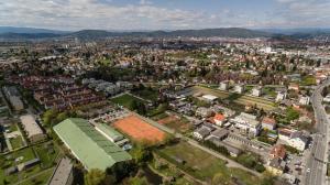 an aerial view of a city with buildings at 110m2 apartment in Graz-Saint Peter - free parking in Graz