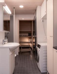 ロヴァニエミにあるAurora Breeze Residence - City Centerのバスルーム(シンク、洗濯機付)